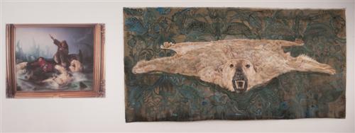flying bear and Baird ptg.jpg - Flying Bear installed with Biard painting 
(photographic image on translucent Mylar) 
 Photo credit: Arturo Herrara 